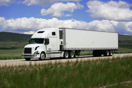 Small white semi truck